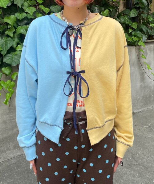 HELLO.SANFRANCISCO(ハローサンフランシスコ)の「【HELLO.SANFRANCISCO/ハローサンフランシスコ】2WAY配色リボンスウェット(Tシャツ/カットソー・レディース・ブルー/グレー・ONE SIZE)」の16枚目の写真