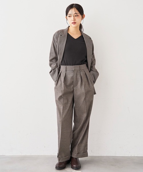 mil(ミル)の「ダブルタックパンツ【588242】(スラックス・レディース・グレイッシュベージュ/ブラック/ブラウン系/チャコールグレー・S-Regular/S-Short/M-Regular/M-Short/FREE)」の6枚目の写真