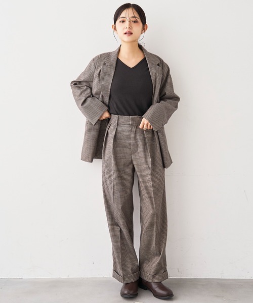 mil(ミル)の「ダブルタックパンツ【588242】(スラックス・レディース・グレイッシュベージュ/ブラック/ブラウン系/チャコールグレー・S-Regular/S-Short/M-Regular/M-Short/FREE)」の8枚目の写真