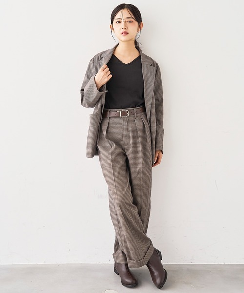 mil(ミル)の「ダブルタックパンツ【588242】(スラックス・レディース・グレイッシュベージュ/ブラック/ブラウン系/チャコールグレー・S-Regular/S-Short/M-Regular/M-Short/FREE)」の9枚目の写真