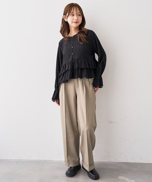 mil(ミル)の「ダブルタックパンツ【588242】(スラックス・レディース・グレイッシュベージュ/ブラック/ブラウン系/チャコールグレー・S-Regular/S-Short/M-Regular/M-Short/FREE)」の11枚目の写真