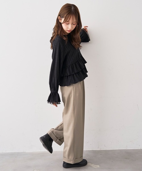mil(ミル)の「ダブルタックパンツ【588242】(スラックス・レディース・グレイッシュベージュ/ブラック/ブラウン系/チャコールグレー・S-Regular/S-Short/M-Regular/M-Short/FREE)」の13枚目の写真