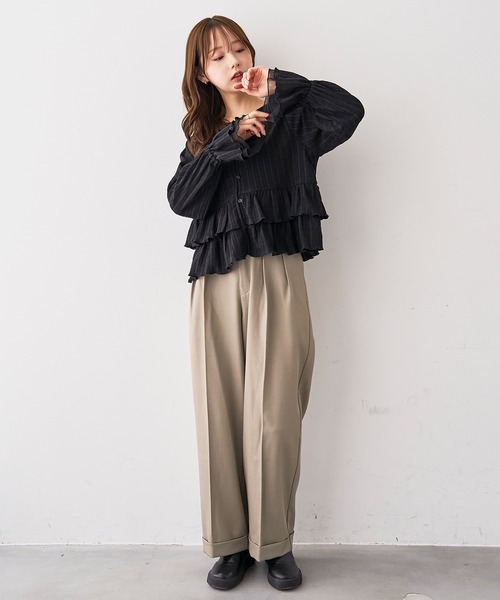 mil(ミル)の「ダブルタックパンツ【588242】(スラックス・レディース・グレイッシュベージュ/ブラック/ブラウン系/チャコールグレー・S-Regular/S-Short/M-Regular/M-Short/FREE)」の14枚目の写真