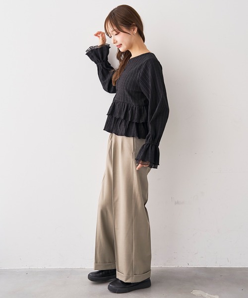 mil(ミル)の「ダブルタックパンツ【588242】(スラックス・レディース・グレイッシュベージュ/ブラック/ブラウン系/チャコールグレー・S-Regular/S-Short/M-Regular/M-Short/FREE)」の12枚目の写真