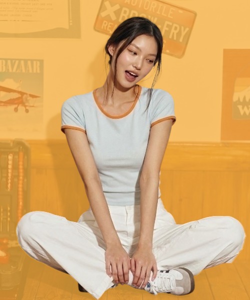 ROOPTOKYO(ループトウキョウ)の「ipugo/イプゴ パイピング クロップド Tシャツ(Tシャツ/カットソー・レディース・ブラック/ライトブルー・FREE)」の1枚目の写真