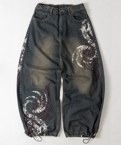 JOHN'S CLOSET(ジョンズクローゼット)の「【13】12oz プリント&刺繍 カーブシルエットデニムパンツ ドローコード付(デニムパンツ・メンズ・インディゴブルー/ブラック・MEDIUM/LARGE)」の14枚目の写真