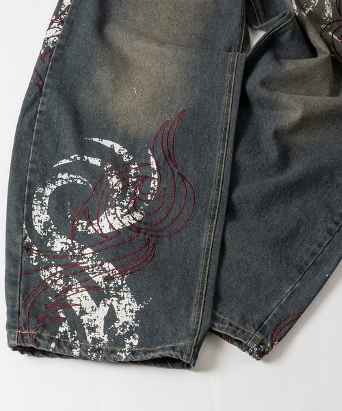 JOHN'S CLOSET(ジョンズクローゼット)の「【13】12oz プリント&刺繍 カーブシルエットデニムパンツ ドローコード付(デニムパンツ・メンズ・インディゴブルー/ブラック・MEDIUM/LARGE)」の8枚目の写真