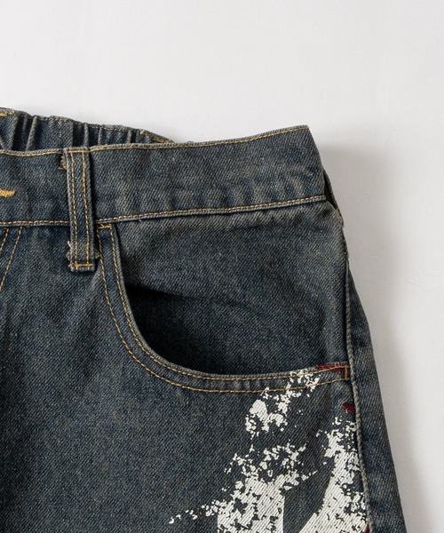 JOHN'S CLOSET(ジョンズクローゼット)の「【13】12oz プリント&刺繍 カーブシルエットデニムパンツ ドローコード付(デニムパンツ・メンズ・インディゴブルー/ブラック・MEDIUM/LARGE)」の6枚目の写真