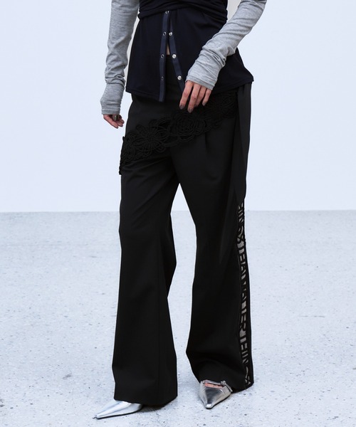 THINGS THAT MATTER(シングス ザット マター)の「MICROCOSMOS WRAP LACE BELTED PANTS / マイクロコスモスラップレースベルテッドパンツ(スラックス・レディース・グレー/ブラック・1/2)」の10枚目の写真