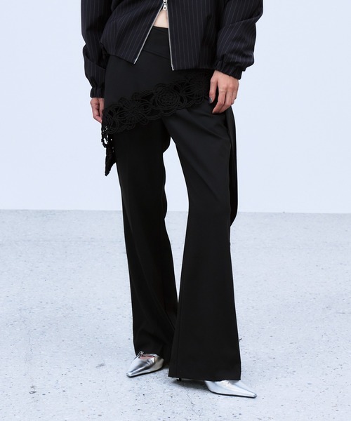 THINGS THAT MATTER(シングス ザット マター)の「MICROCOSMOS WRAP LACE BELTED PANTS / マイクロコスモスラップレースベルテッドパンツ(スラックス・レディース・グレー/ブラック・1/2)」の15枚目の写真