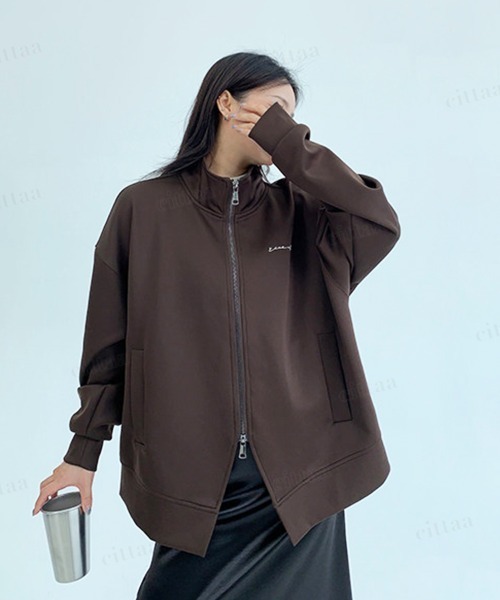 Dalfwin(ダールフィン)の「RICECAKE刺繍ロゴダブルジップハイネックジャケット(ブルゾン・レディース・ブラック/ダークグレー/ダークブラウン・FREE)」の3枚目の写真