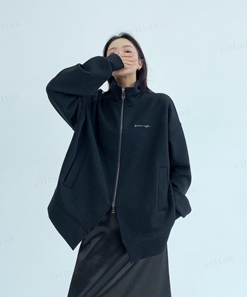 Dalfwin(ダールフィン)の「RICECAKE刺繍ロゴダブルジップハイネックジャケット(ブルゾン・レディース・ブラック/ダークグレー/ダークブラウン・FREE)」の5枚目の写真