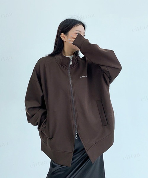 Dalfwin(ダールフィン)の「RICECAKE刺繍ロゴダブルジップハイネックジャケット(ブルゾン・レディース・ブラック/ダークグレー/ダークブラウン・FREE)」の19枚目の写真