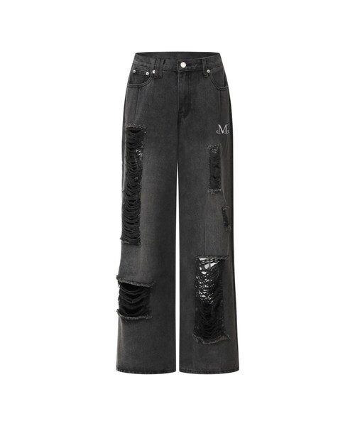 MUCENT(ムセント)の「ダスティデストロイウォッシングパンツ 男女共用 (2カラー)(デニムパンツ・レディース・ライトブルー/ブラック・SMALL/MEDIUM)」の1枚目の写真