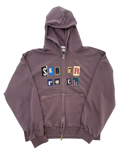 SK8ER ROCK(スケーターロック)の「コラージュロゴ ピグメントスウェット フード付きジップアップ(パープル)(パーカー・レディース・その他・ONE SIZE)」の1枚目の写真
