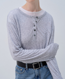 ヘンリーネックTシャツ メランジグレー