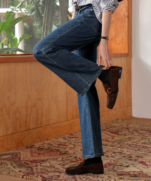 PIGMENT（ピグメント）の「[ストレッチ]ワイドブーツカットデニムパンツ (CCDP260703)（デニムパンツ・レディース・ブルー/ダークブルー・SMALL/MEDIUM/LARGE）」の3枚目の写真