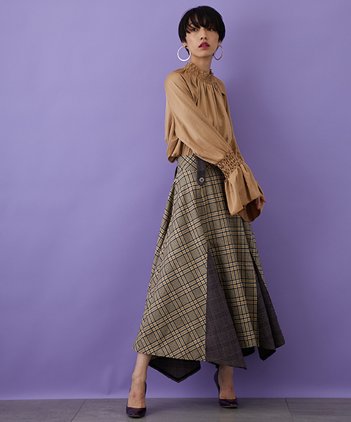 STUDIOUS（ステュディオス）の「コンビネーションフレアチェックスカート（スカート・レディース・イエロー/ネイビー・0/1）」の3枚目の写真