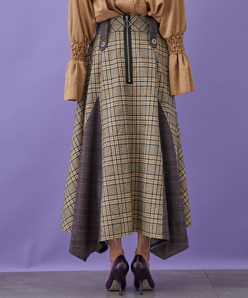 STUDIOUS（ステュディオス）の「コンビネーションフレアチェックスカート（スカート・レディース・イエロー/ネイビー・0/1）」の7枚目の写真