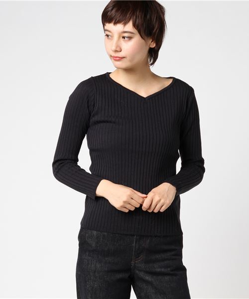 archives（アルシーヴ）の「12Gワイドリブハートネックプルオーバー（ニット/セーター・レディース・ベージュ/パープル/ネイビー/イエロー・MEDIUM）」の3枚目の写真