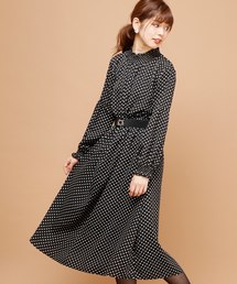 natural couture | ゴムベルト付きシャーリングネックワンピース(ワンピース)