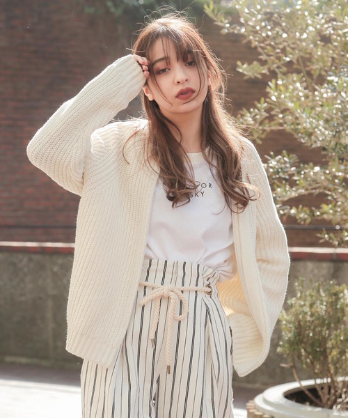 FREE'S MART（フリーズマート）の「クルーニットカーディガン（カーディガン/ボレロ・レディース・ホワイト/ネイビー/ピンク・FREE）」の2枚目の写真