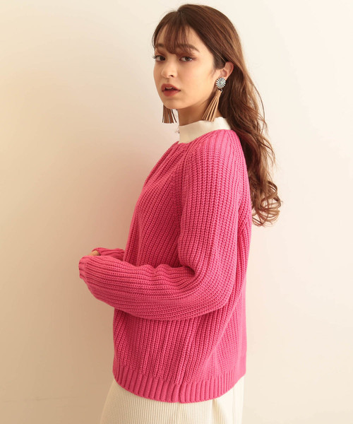 FREE'S MART（フリーズマート）の「クルーニットカーディガン（カーディガン/ボレロ・レディース・ホワイト/ネイビー/ピンク・FREE）」の3枚目の写真