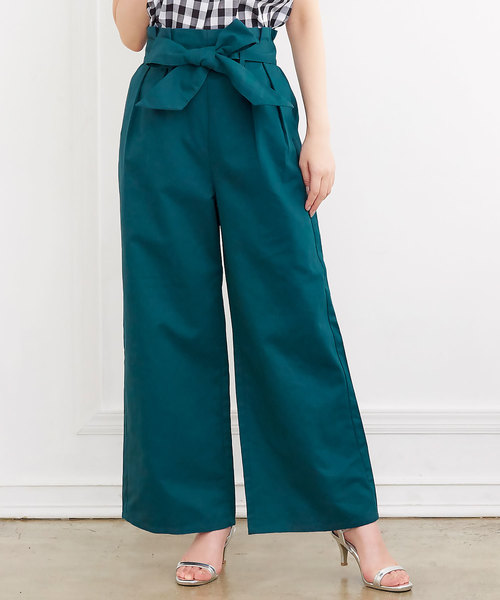 KOBE LETTUCE（コウベレタス）の「リボン付きハイウエストワイドパンツ＊レディース/ガウチョ[M2237]神戸レタス（その他パンツ・レディース・ベージュ/ブラウン/グリーン・FREE）」の3枚目の写真