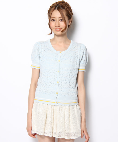 Aunt Marie's（アントマリーズ）の「【AUNT MARIE'S】透かし編みライン入りカーディガン（カーディガン/ボレロ・レディース・オレンジ/イエロー/ライトブルー/ホワイト・FREE）」の5枚目の写真