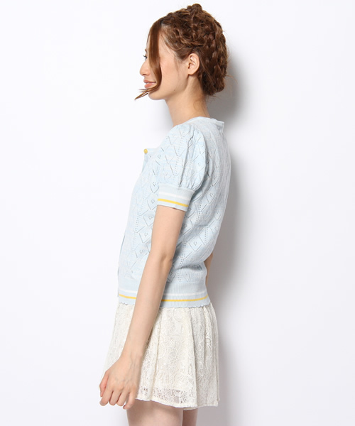 Aunt Marie's（アントマリーズ）の「【AUNT MARIE'S】透かし編みライン入りカーディガン（カーディガン/ボレロ・レディース・オレンジ/イエロー/ライトブルー/ホワイト・FREE）」の6枚目の写真
