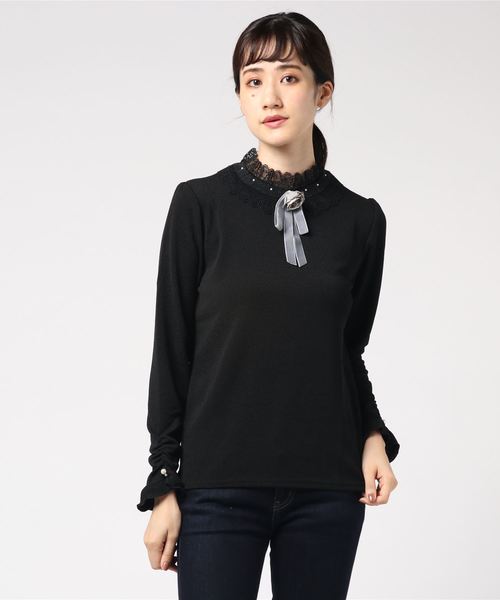 axes femme(アクシーズファム)の「立体バラモチーフプルオーバー(Tシャツ/カットソー・レディース・ブラック/ピンク/キナリ・MEDIUM)」の6枚目の写真