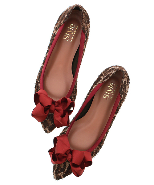 JELLY BEANS（ジェリービーンズ）の「bigリボンバレエシューズ(130-2658)JELLY BEANS(ジェリービーンズ)（バレエシューズ・レディース・ガンメタ/レオパード/ブラック・23.5/23/24.5/22.5/24）」の3枚目の写真