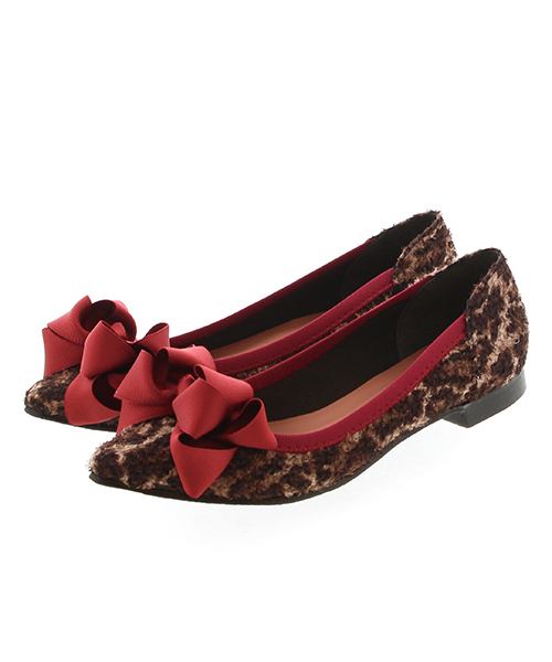 JELLY BEANS（ジェリービーンズ）の「bigリボンバレエシューズ(130-2658)JELLY BEANS(ジェリービーンズ)（バレエシューズ・レディース・ガンメタ/レオパード/ブラック・23.5/23/24.5/22.5/24）」の5枚目の写真