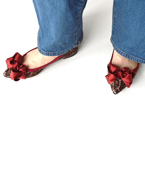 JELLY BEANS（ジェリービーンズ）の「bigリボンバレエシューズ(130-2658)JELLY BEANS(ジェリービーンズ)（バレエシューズ・レディース・ガンメタ/レオパード/ブラック・23.5/23/24.5/22.5/24）」の17枚目の写真