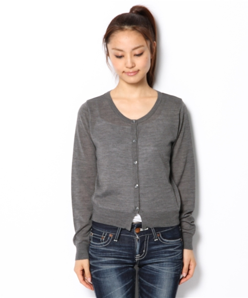 Khaju（カージュ）の「Khaju:カラーニットカーディガン13FW ○（カーディガン/ボレロ・レディース・グレー/ピンクゴールド/ピンク系その他・ONE SIZE）」の4枚目の写真