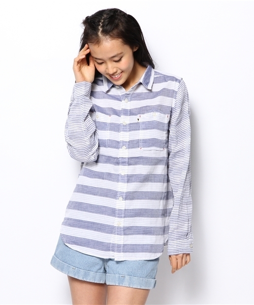 coen(コーエン)の「ダブルガーゼボーダーコンビシャツ(シャツ/ブラウス・レディース・ネイビー/ブラック・MEDIUM/LARGE)」の1枚目の写真