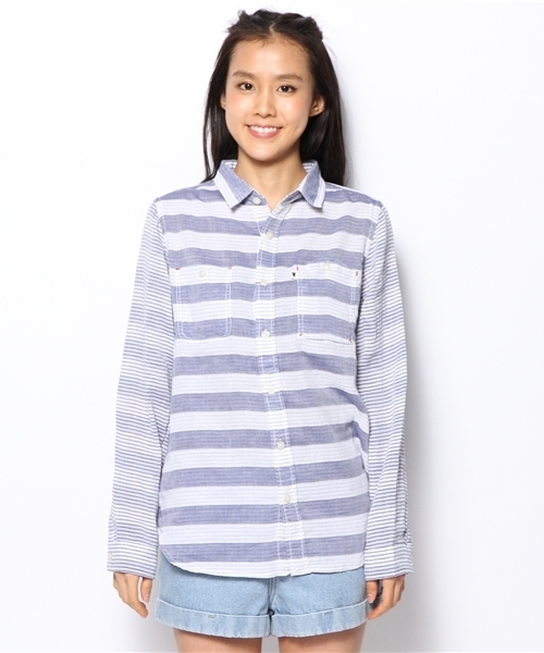 coen(コーエン)の「ダブルガーゼボーダーコンビシャツ(シャツ/ブラウス・レディース・ネイビー/ブラック・MEDIUM/LARGE)」の6枚目の写真