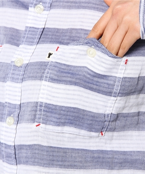 coen(コーエン)の「ダブルガーゼボーダーコンビシャツ(シャツ/ブラウス・レディース・ネイビー/ブラック・MEDIUM/LARGE)」の4枚目の写真