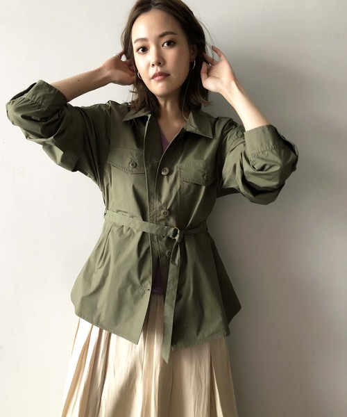 PICCIN（ピッチン）の「ベルト付きCPOコットンシャツ（シャツ/ブラウス・レディース・ネイビー/カーキ/キャメル・MEDIUM）」の2枚目の写真