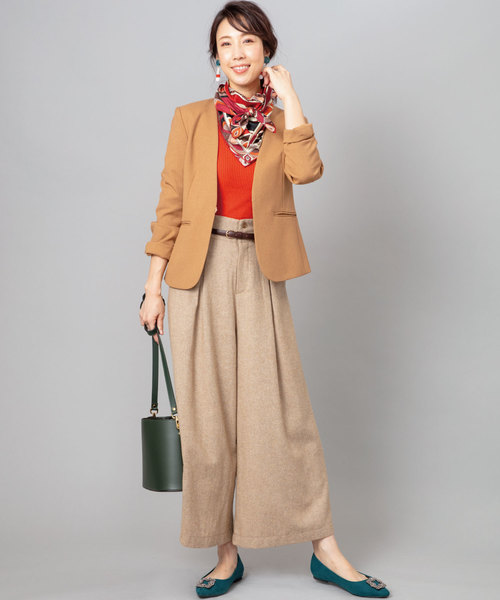 JETSET SOLO PLUS (ジェットセットソロプラス)の「ウールタッチVカラージャケット(ノーカラージャケット・レディース・ネイビー/キャメル・40/38/36)」の11枚目の写真