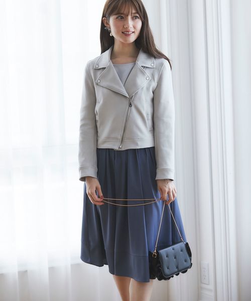 tocco closet（トッコ　クローゼット）の「ポケりぼんフェイクスエードライダースジャケット（ライダースジャケット・レディース・ピンク系その他/アイボリー/ブラウン系その他/グレー系その他・M）」の9枚目の写真