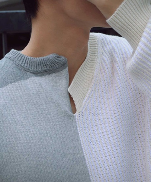 antiqua（アンティカ）の「配色アシメ綿ニット（ニット/セーター・メンズ・ブラック/ナチュラル・M/L/L/XL）」の11枚目の写真