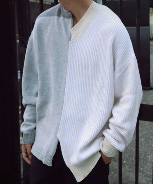 antiqua（アンティカ）の「配色アシメ綿ニット（ニット/セーター・メンズ・ブラック/ナチュラル・M/L/L/XL）」の12枚目の写真