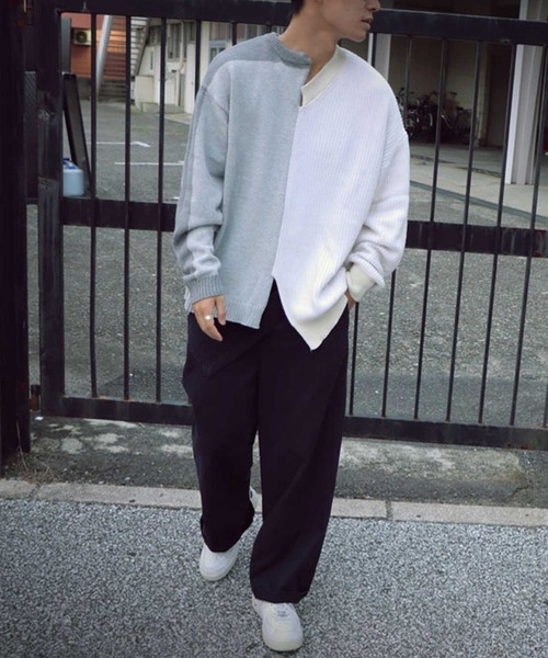 antiqua（アンティカ）の「配色アシメ綿ニット（ニット/セーター・メンズ・ブラック/ナチュラル・M/L/L/XL）」の13枚目の写真