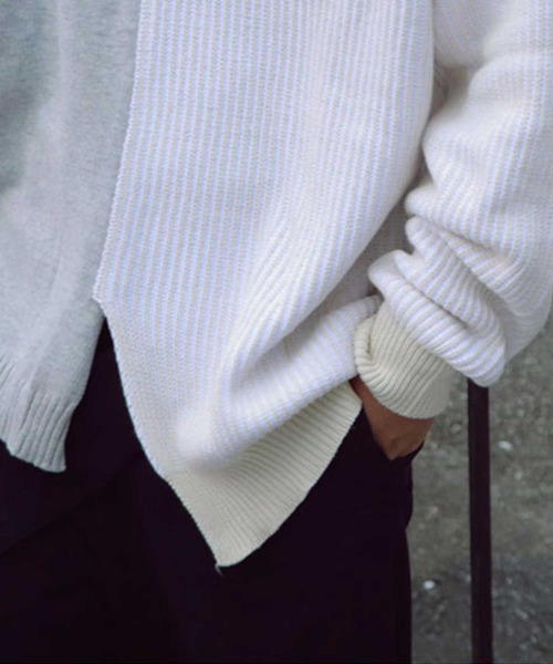 antiqua（アンティカ）の「配色アシメ綿ニット（ニット/セーター・メンズ・ブラック/ナチュラル・M/L/L/XL）」の14枚目の写真