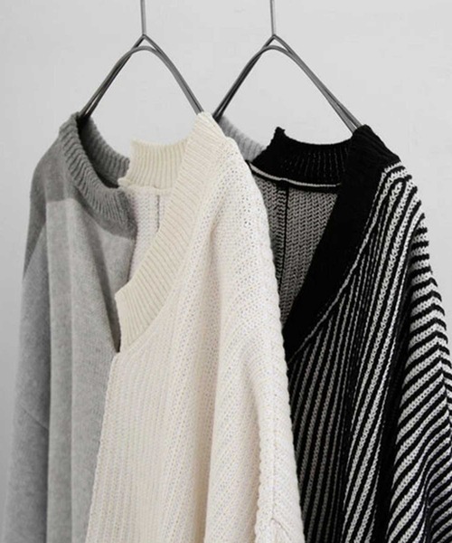 antiqua（アンティカ）の「配色アシメ綿ニット（ニット/セーター・メンズ・ブラック/ナチュラル・M/L/L/XL）」の22枚目の写真