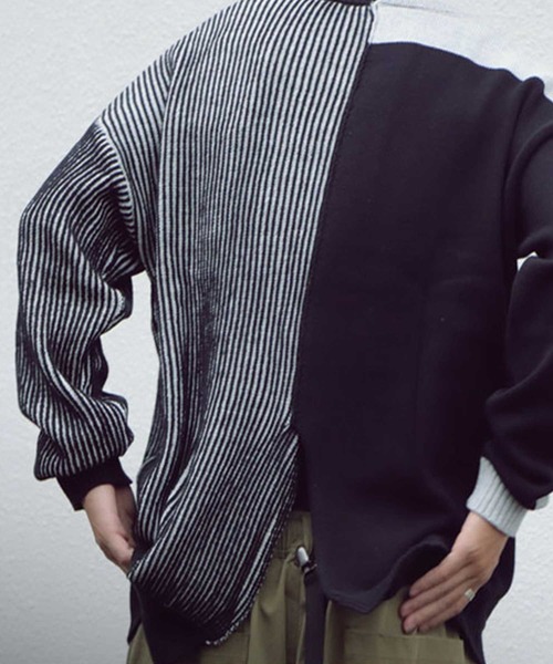 antiqua（アンティカ）の「配色アシメ綿ニット（ニット/セーター・メンズ・ブラック/ナチュラル・M/L/L/XL）」の6枚目の写真