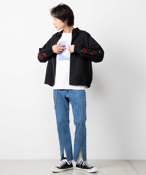 WEGO（ウィゴー）の「WEGO/ローズ刺繍スウィングトップ（ブルゾン・メンズ・ブラック・MEDIUM/LARGE）」の8枚目の写真