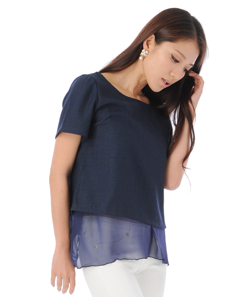 AMBIENT（アンビエント）の「シフォンレイヤードトップス（Tシャツ/カットソー・レディース・ホワイト/ライトベージュ/ネイビー・FREE）」の3枚目の写真