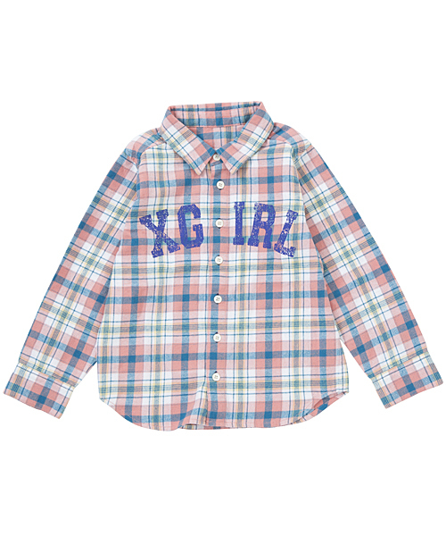 X-girl Stages（エックスガールステージス）の「COLORFUL SHIRT　（4T～7T）（シャツ/ブラウス・キッズ・レッド/ピンク/ネイビー・6T/7T/4T/5T）」の2枚目の写真